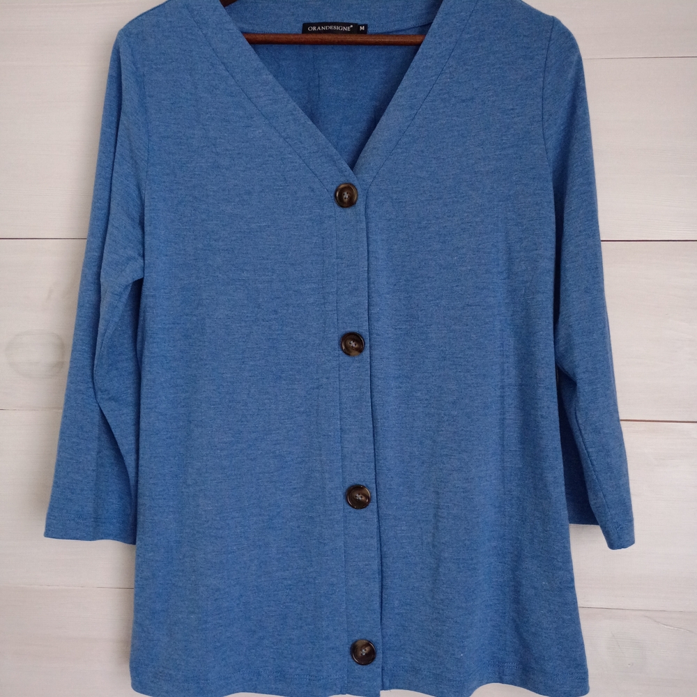 Orandesigne Blue V-Neck Button-Front Cardigan Top - Size Medium